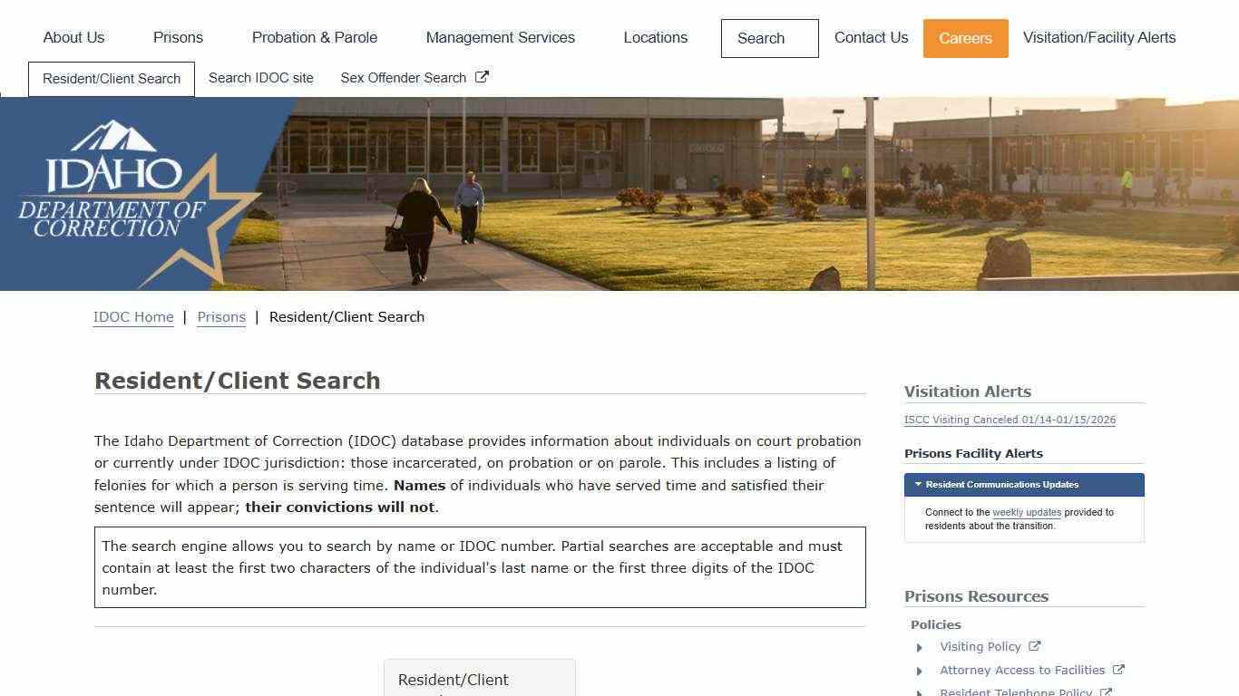 Resident/Client Search | Idaho Department of Correction